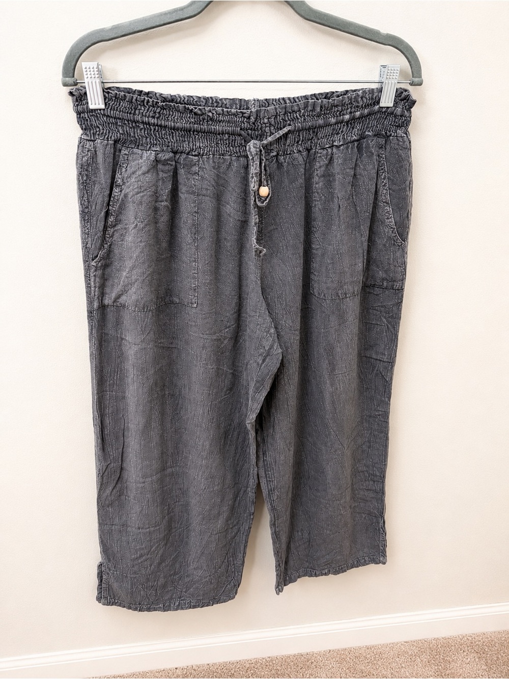 Raya Sun Gray Linen Blend Pull-On Crop Pants Large Coastal Resort